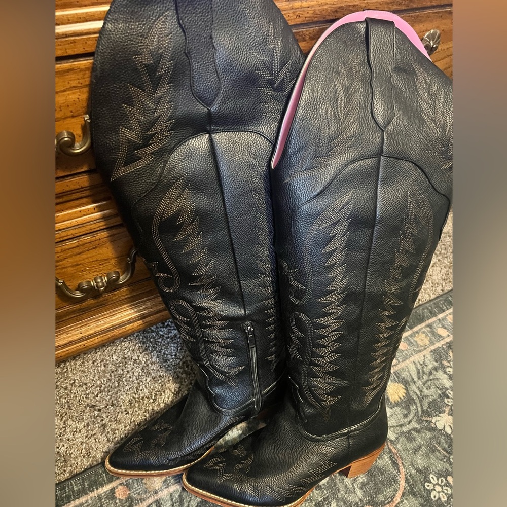 Black Western Cowboy Boots Extra Wide Calf
